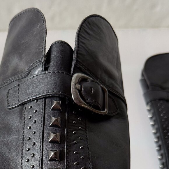Vince Camuto Over the Knee High Black Leather Studded w/ Zipper Boots Size 6 - Picture 4 of 6